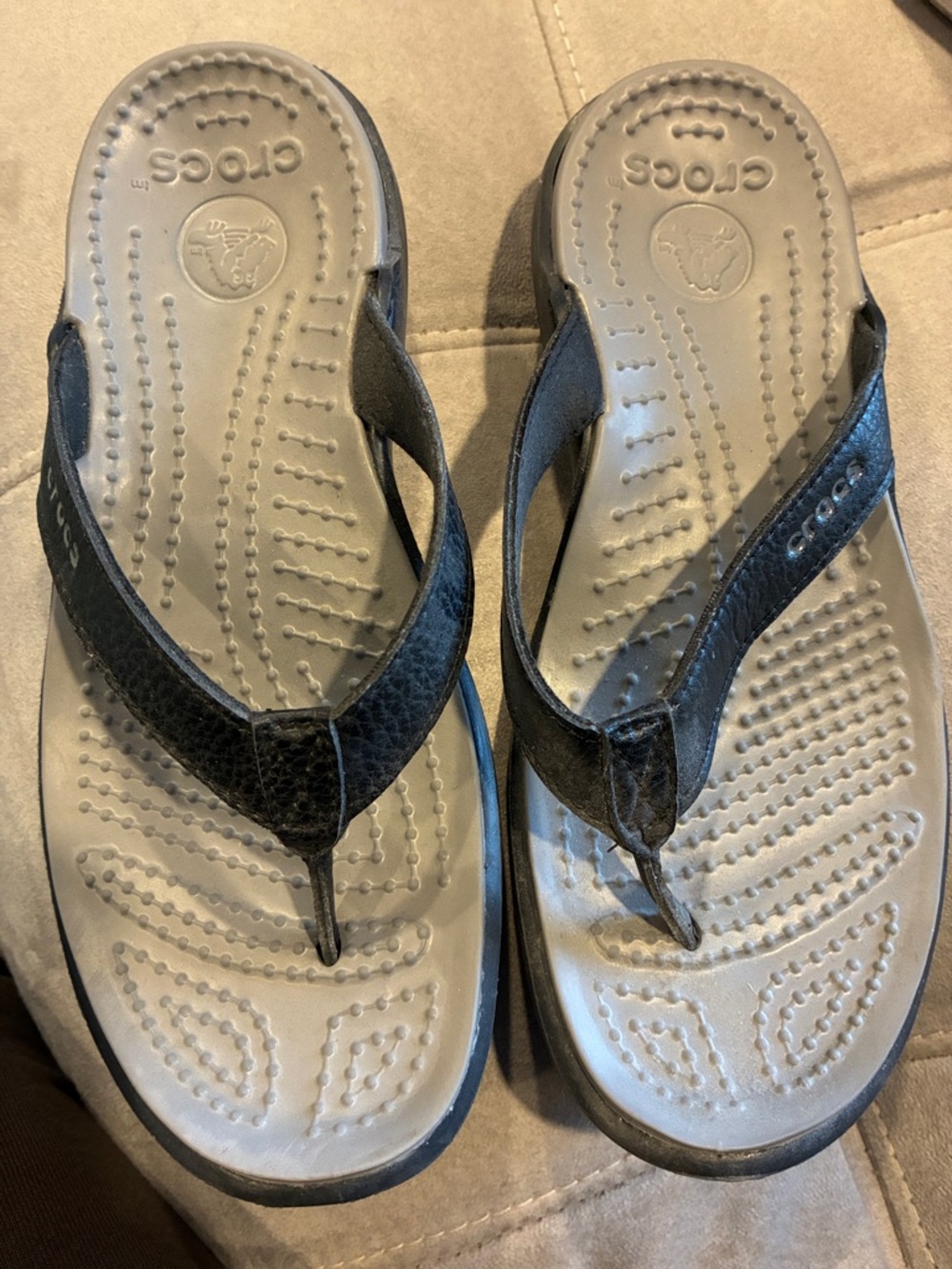 CROCS Black Strap Flip Sandals with Light Gray Footbeds
